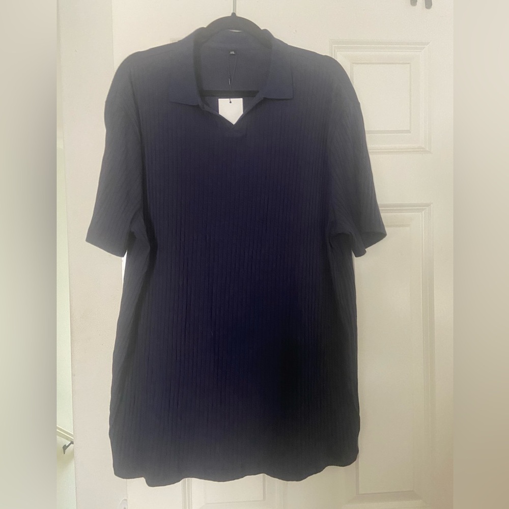 Men's Navy Blue Ribbed Polo Shirt